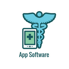 Telemedicine abstract idea with icons illustrating remote health and software