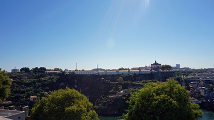 christian monastry on hill over douro river in porto