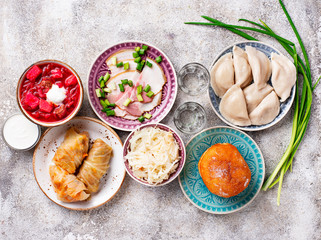 Assortment of traditional Ukrainian  food