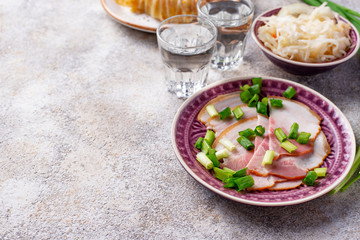 Appetizers for vodka, bacon and sauerkraut