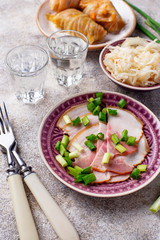 Appetizers for vodka, bacon and sauerkraut