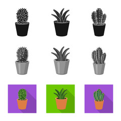 Vector design of cactus and pot logo. Collection of cactus and cacti vector icon for stock.