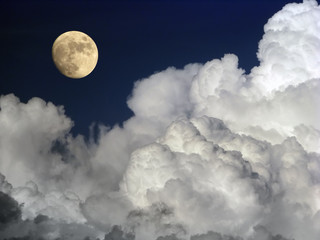 Naklejka na ściany i meble moon and large clouds moonlit evening landscape with moon dark blue sky
