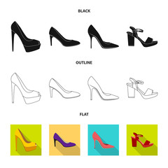 Vector design of footwear and woman symbol. Set of footwear and foot stock vector illustration.