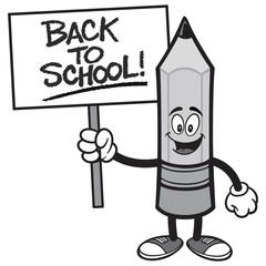 Back to School Pencil with a Sign - A vector cartoon illustration of a Pencil holding a handwritten Back to School sign.
