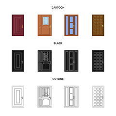 Vector design of door and front sign. Set of door and wooden stock symbol for web.