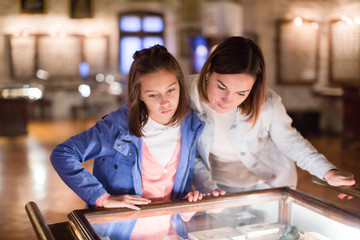 Mother and daughter enjoying medieval expositions