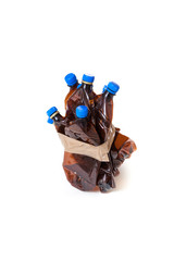 Nine plastic flat bottles wrapped in duct tape