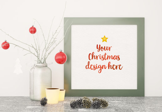 Frame with Holiday D&eacute;cor Mockup