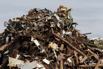 Scrap metal on recycling plant site.
