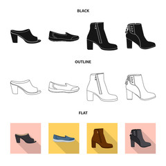 Vector design of footwear and woman logo. Collection of footwear and foot vector icon for stock.
