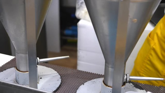 Baked Goods Manufacturer Filling Eclairs With Cream At Bakery