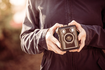 Girl with vintage camera