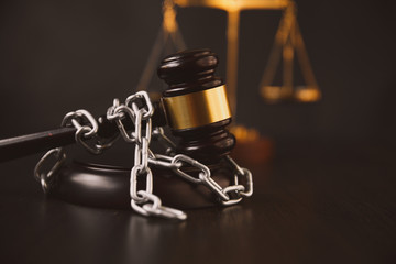 Obraz premium Information security concept, gavel, book with chain and padlock