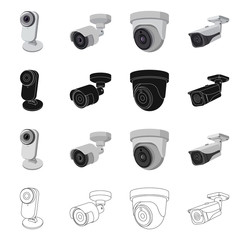 Vector illustration of cctv and camera logo. Collection of cctv and system vector icon for stock.
