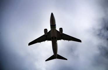 Plane flying with cloudy sky