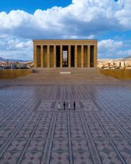 Aerial shot of Anitkabir -Mausoleum of Ataturk, Ankara Turkey.Guards changing shifts with a special...