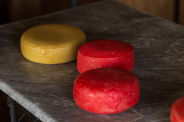 A set of homemade cheeses. Dairy farm somewhere in Russia