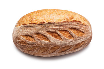 Sourdough freshly baked bread on white background.