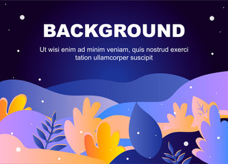 Background with copy space for text plants, leaves. Vector illustration in trendy flat style and bright vibrant gradient colors. Background for banner, greeting card. Material Design Illustrations.