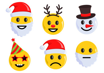 Holiday set of Christmas emoticon icons. Vector illustration