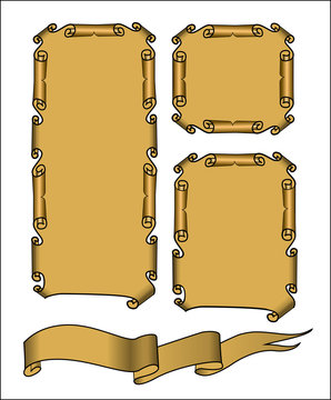 Papyrus parchement banner. Old ancient scroll paper. Antique scroll. Old document