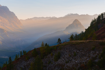 morning dew illuminated, french alps