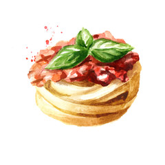 Spaghetti  bolognese. Watercolor hand drawn illustration isolated on white background