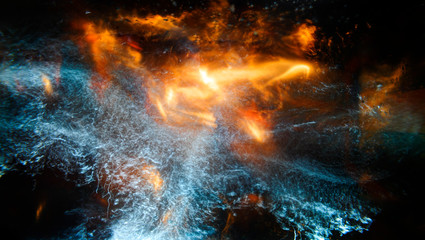 Color abstraction. Boiling water painted by light. Bubbles on the water.  Like the stars of the universe