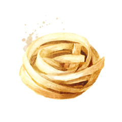 Yellow uncooked pasta. Watercolor hand drawn illustration isolated on white background