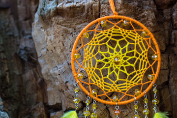 Handmade dream catcher with feathers threads and beads rope hanging