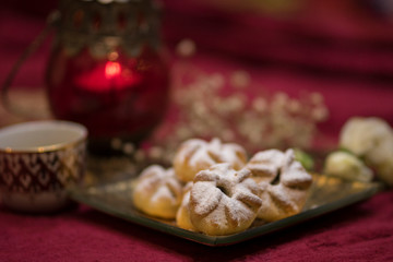 Maamoul Date Cookies with Arabian coffee side view