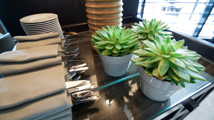 Dinning table ready with fork, knife and spoon