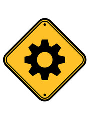 zahnrad gefahr schild zone achtung ingenieur mechaniker rad rund vorsicht hinweis design logo