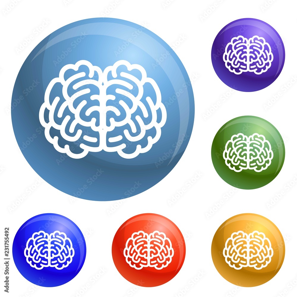 Poster front side brain icons set vector 6 color isolated on white background