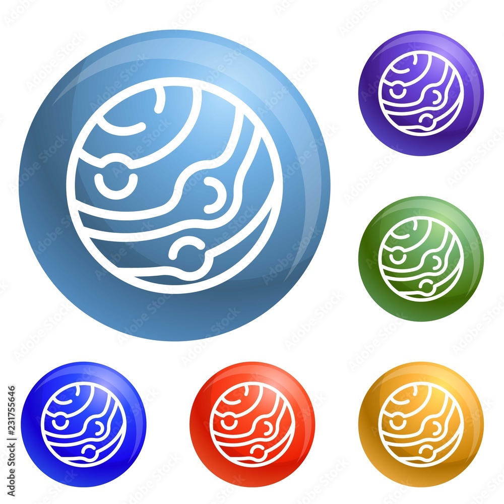 Poster neptun planet icons set vector 6 color isolated on white background