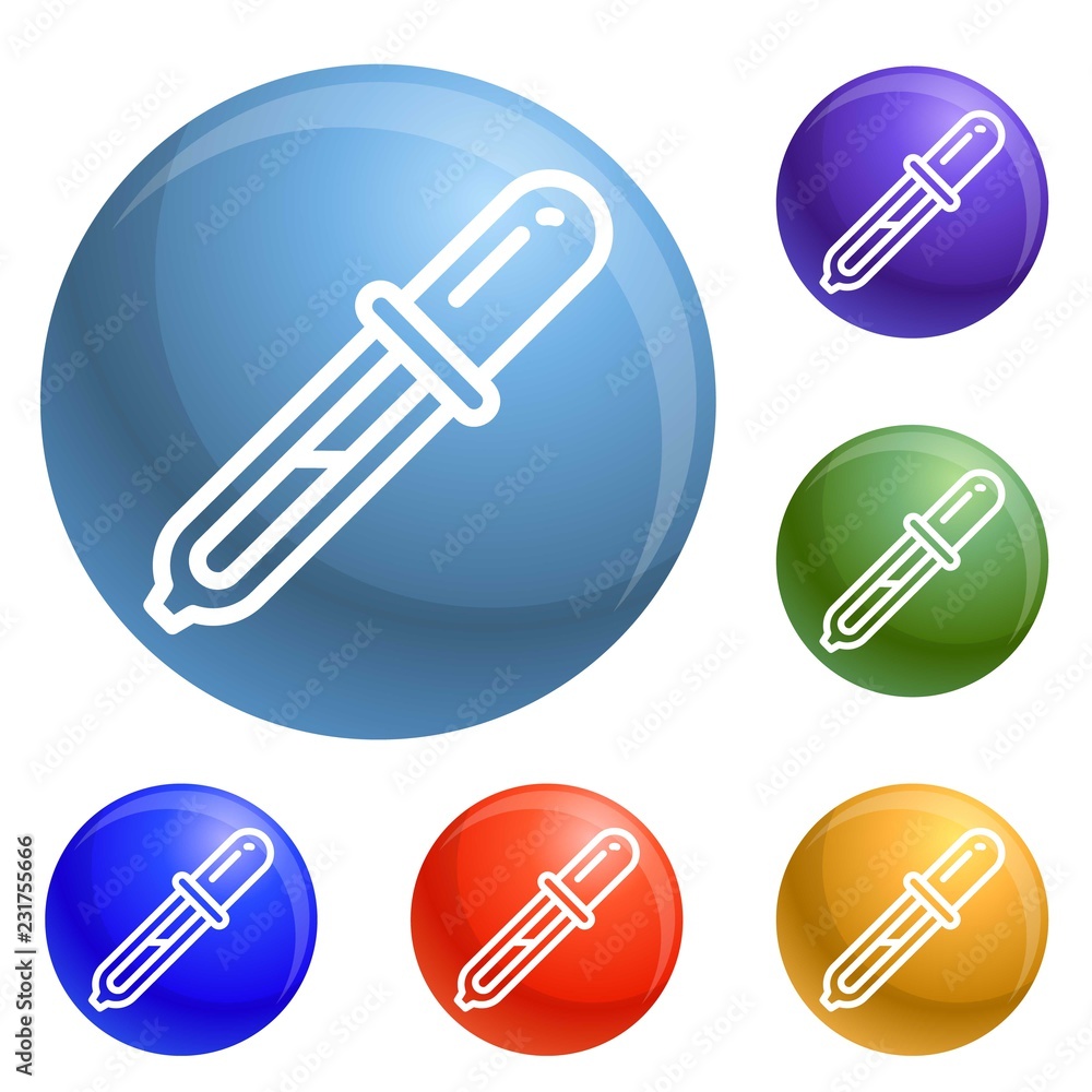 Poster pipette icons set vector 6 color isolated on white background