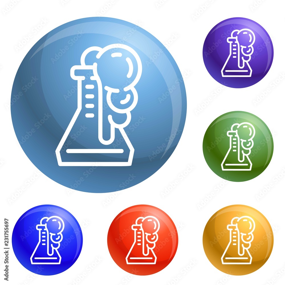 Poster flask reaction icons set vector 6 color isolated on white background