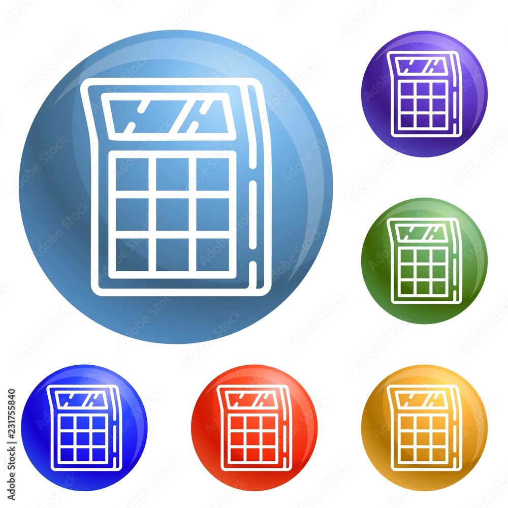 Poster calculator icons set vector 6 color isolated on white background
