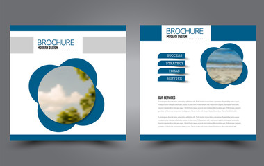 Square flyer template. Simple brochure design. Poster for business, education, advertisement, banner, ad banner. Blue color. Vector illustration.