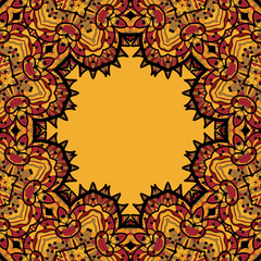 Oriental mandala frame border for text. Copyspace in the center. Vintage design elements.
