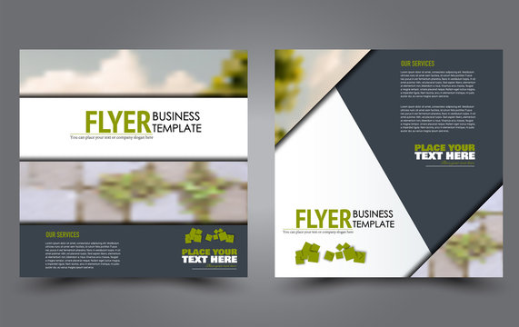 Square flyer template. Simple brochure design. Poster for business, education, advertisement, banner, ad banner. Grey and green color. Vector illustration.
