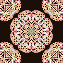 Seamless kaleidoscopic mandala, unusual design. Round motif background kaleidoskopic design
