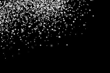 Snow explosion. Abstract grainy white texture isolated on black background. Overlay element for design