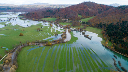 Planinsko polje is a most typical karst polje in Dinaric karst, Slovenia. After the heavy rain, the...
