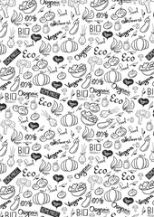 Vegetarian banner with Hand-draw doodle backgrounds. Vector illustration.