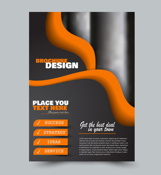 Orange and black flyer vector design template set. Business brochure. Annual report or magazine cover.