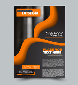 Orange and black flyer vector design template set. Business brochure. Annual report or magazine cover.