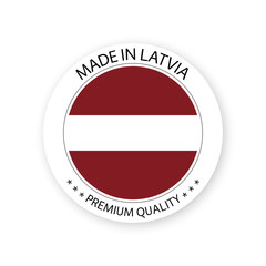 Modern vector Made in Latvia label isolated on white background, simple sticker with Latvian colors, premium quality stamp design, flag of Latvia