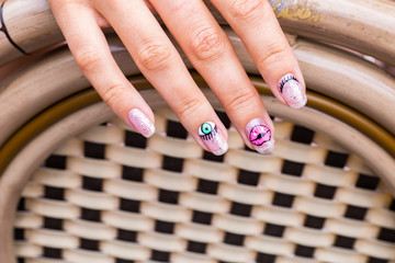 nail art manicure with colorful polish nails. Beauty hand and stylish nails.
